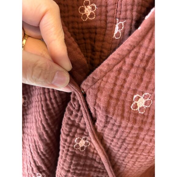 Madewell Brown and Light Pink with Embroidery, Wrap Top, Slub Cotton - Picture 4 of 9